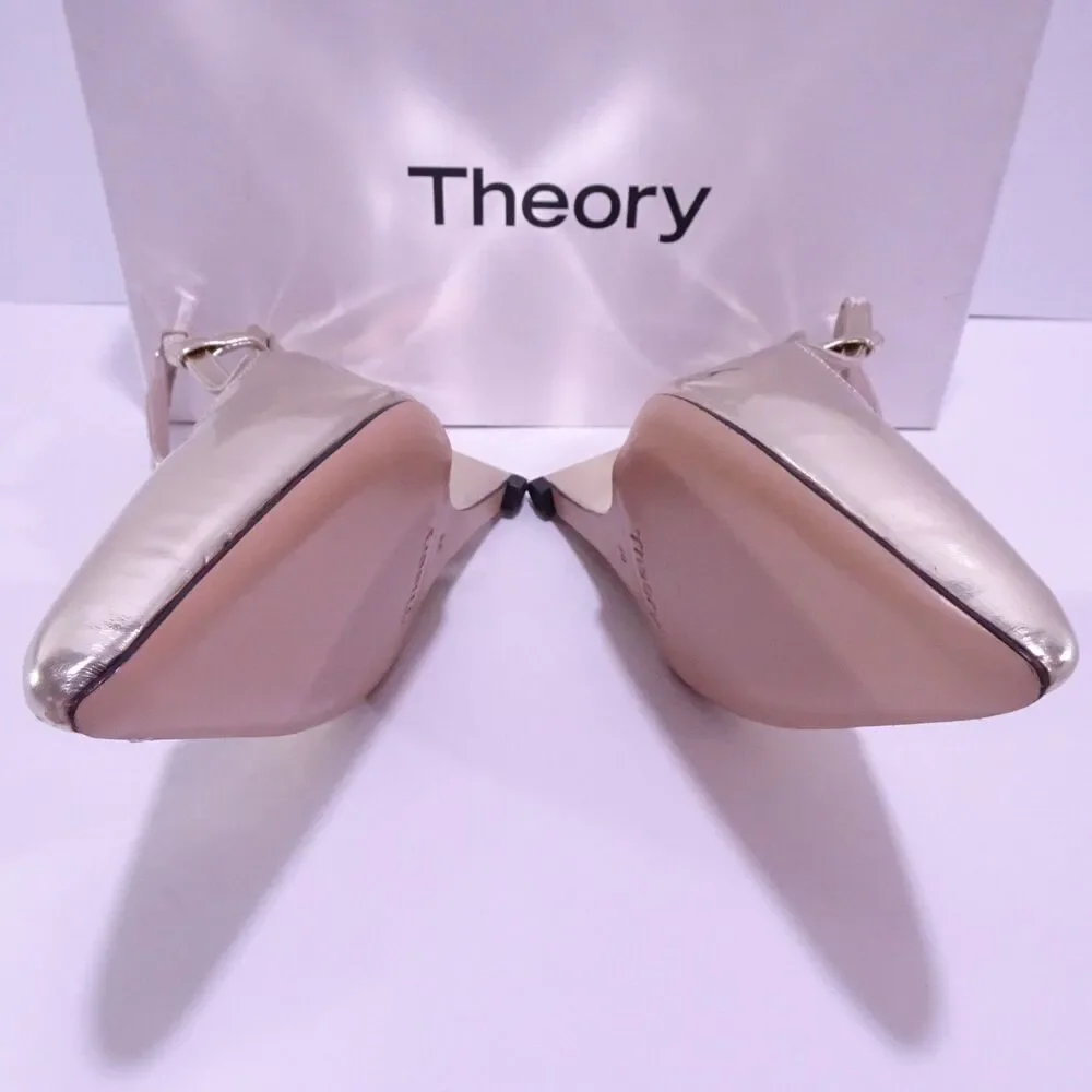 Theory Women's Slingback Wedge Pump in Metallic Leather $395 Sz 38 GOLD